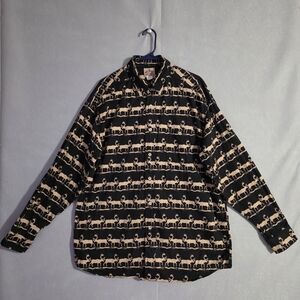 Vtg Barn Fly Mens Reindeer Button Down Shirt USA Size Large